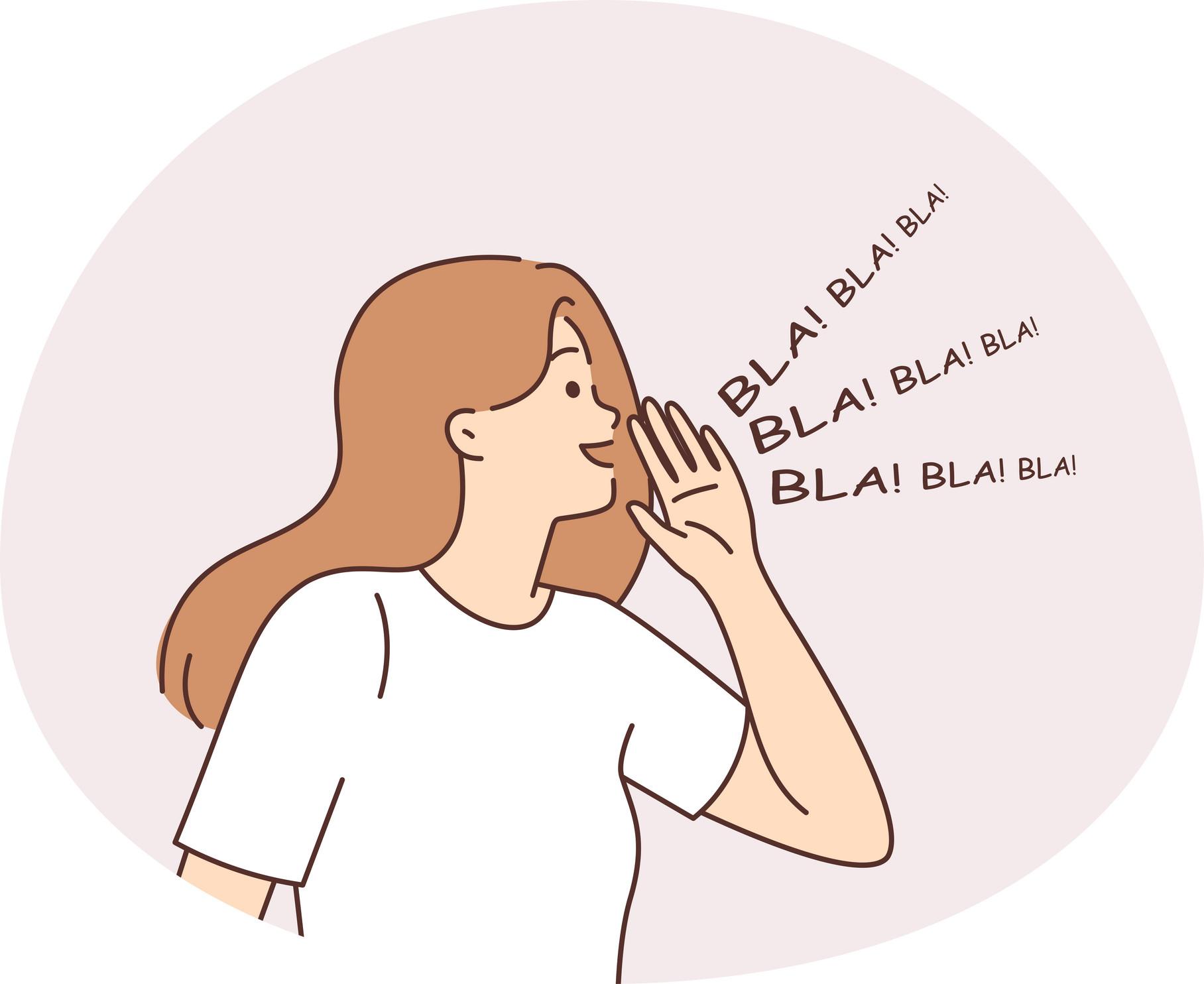 A woman talks a lot with the help of speech. Side view. The idea of gossip and communication. A talkative female character. Vector illustration